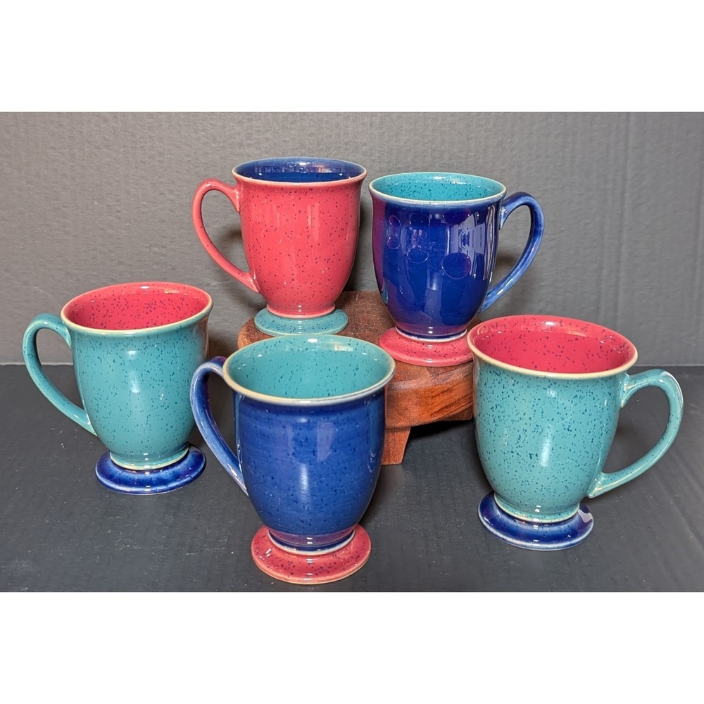 Vintage Denby Harlequin Speckle Glazed Footed Coffee Mugs (Set of Five)